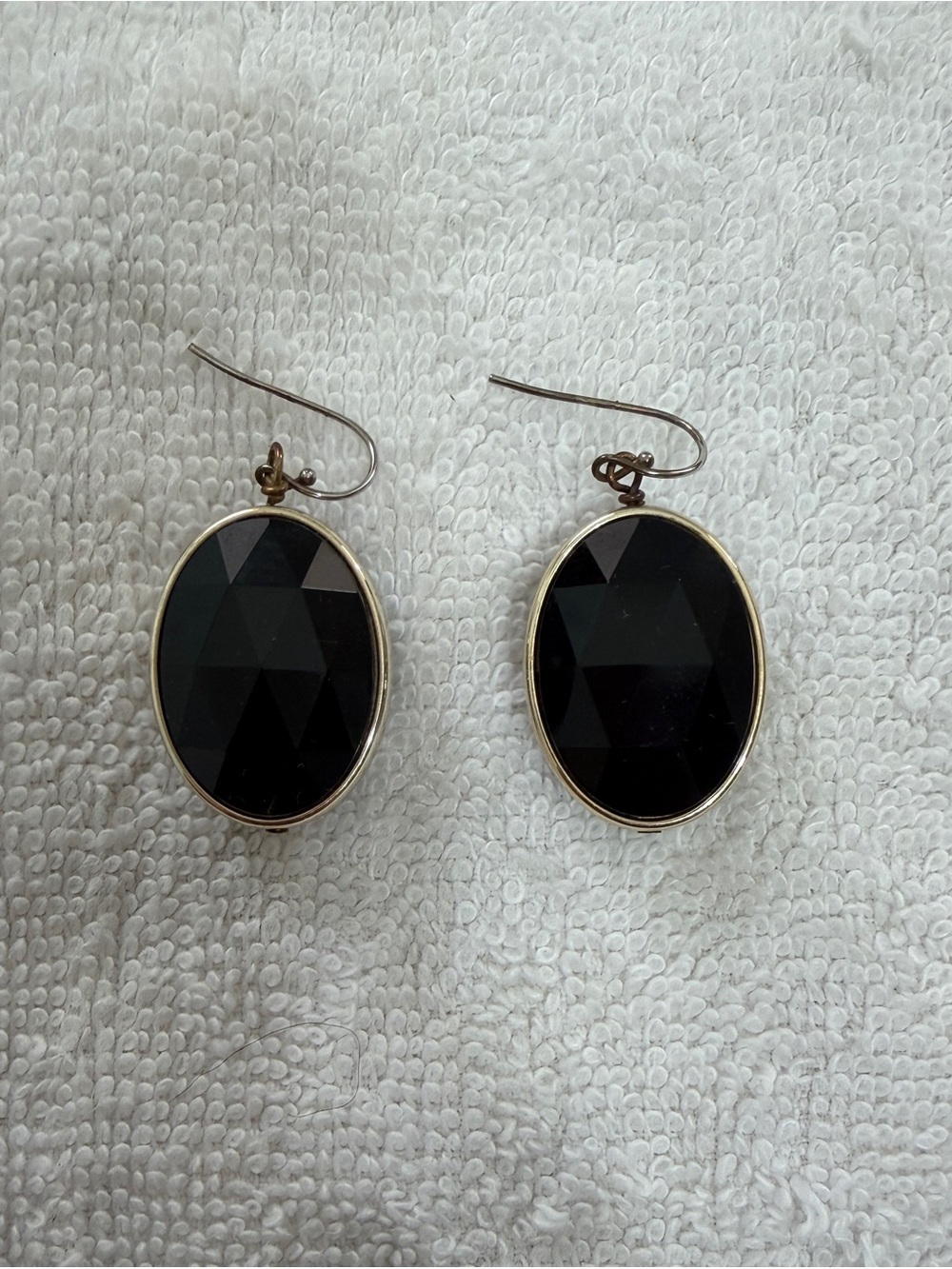 Faceted Black Oval Drop Earrings